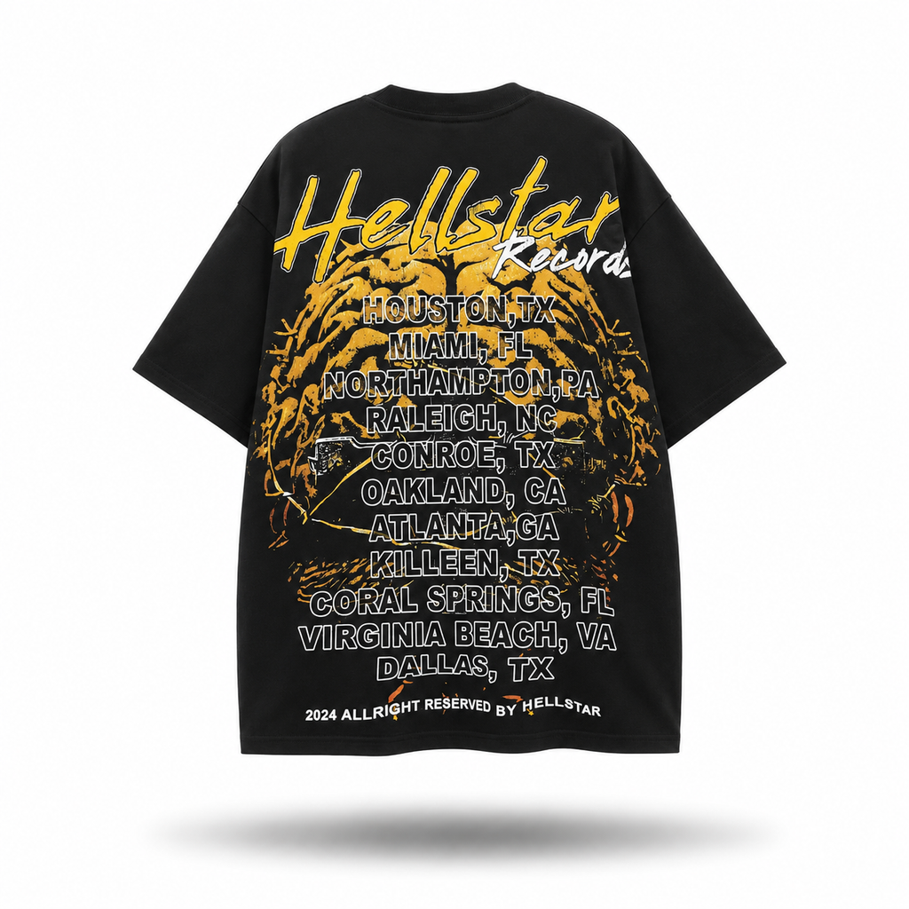 Hellstar Records "Electric Brain" Skull Tee — Black/Yellow