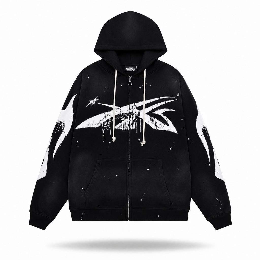 Hellstar Abstract Star Paint Splatter Zip-Up Hoodie