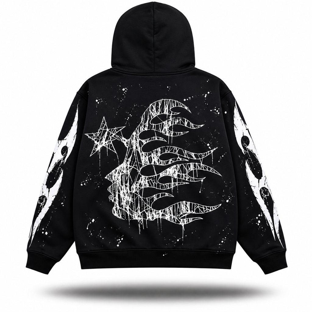 Hellstar Abstract Star Paint Splatter Zip-Up Hoodie