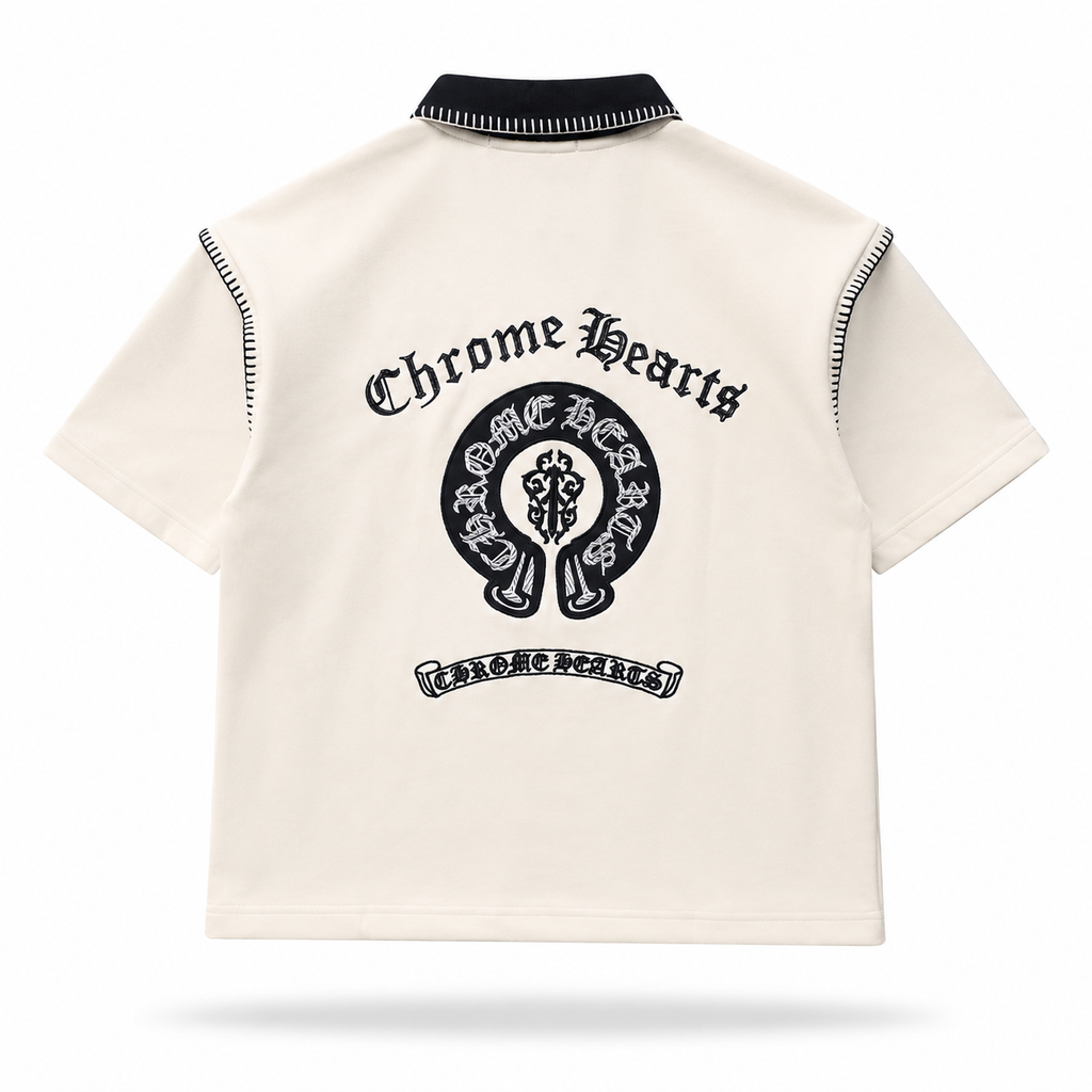Chrome Hearts Horseshoe Logo Polo Shirt (Ivory/Black)