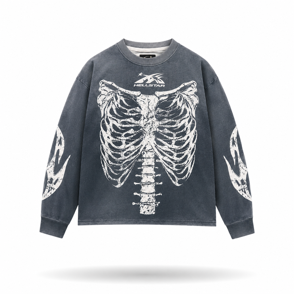 Hellstar Skeleton Long Sleeve Washed Grey