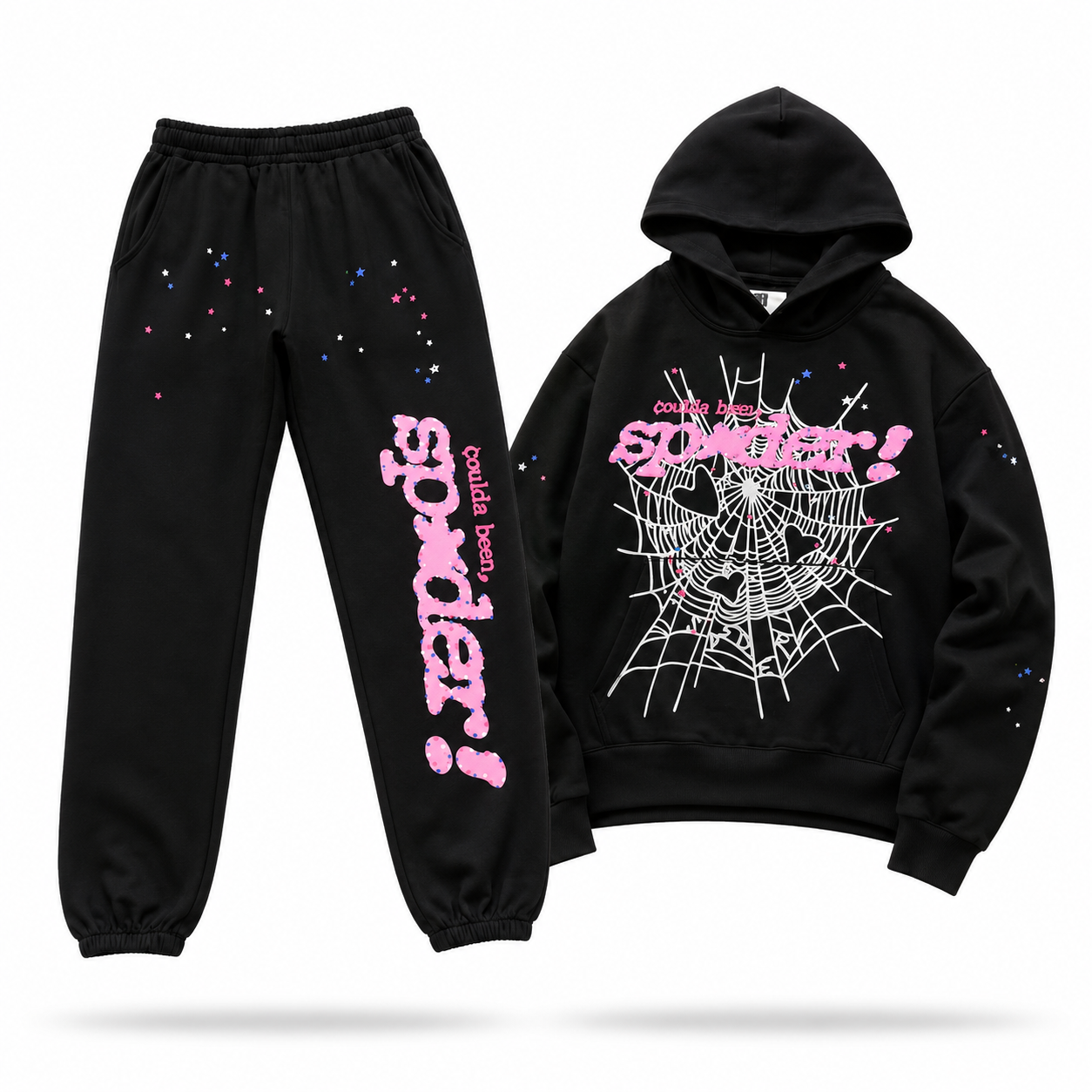 Sp5der “Coulda Been Spider!” Hoodie & Sweatpants Set Black/Pink