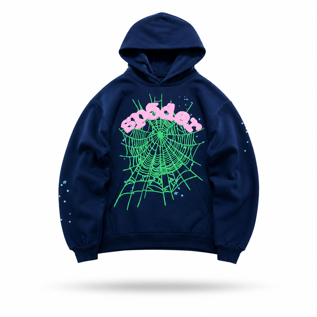Sp5der P*nk Hoodie (Navy Blue/Green Web)⁠