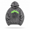 Sp5der Worldwide Web Hoodie Heather Grey / Slime Green