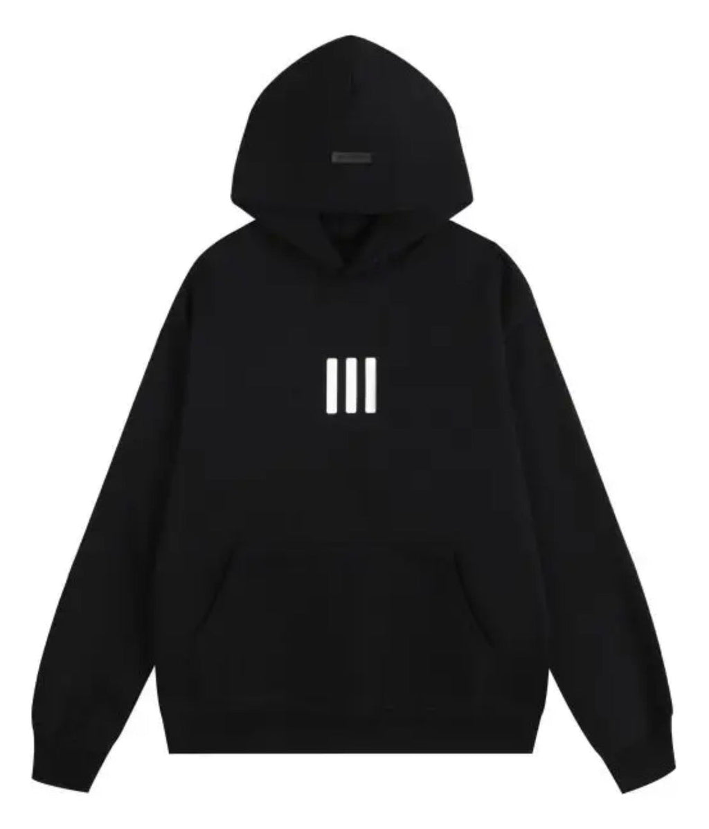 Hoodie Essentials Black Reflective (Front & Back)