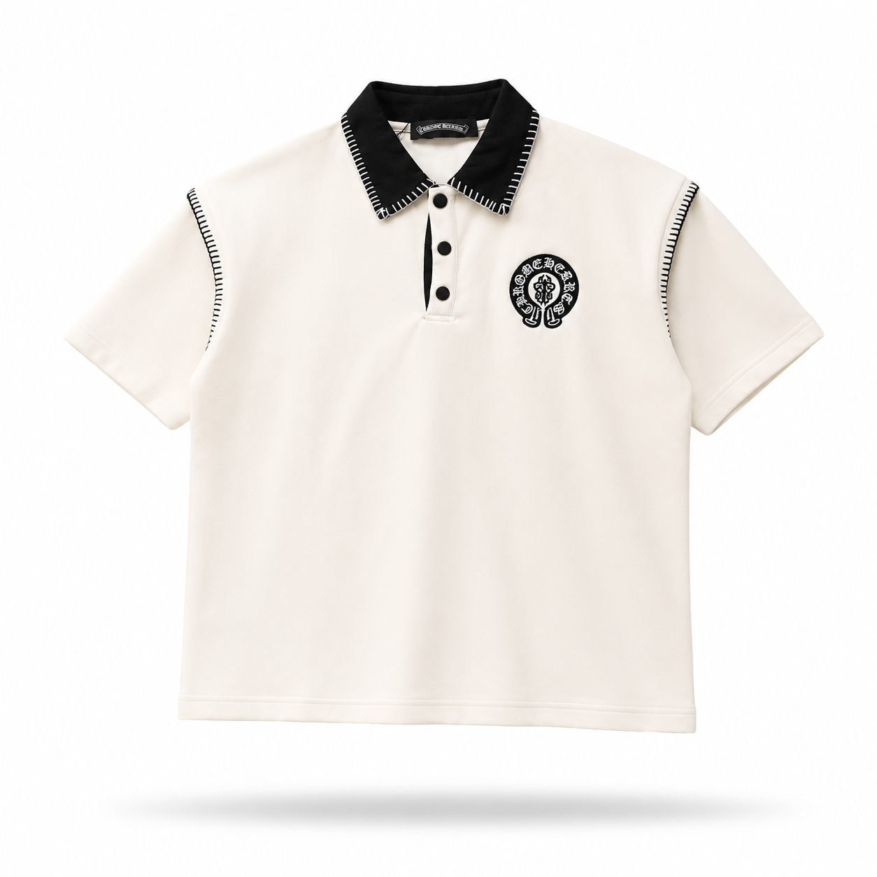 Chrome Hearts Horseshoe Logo Polo Shirt (Ivory/Black)
