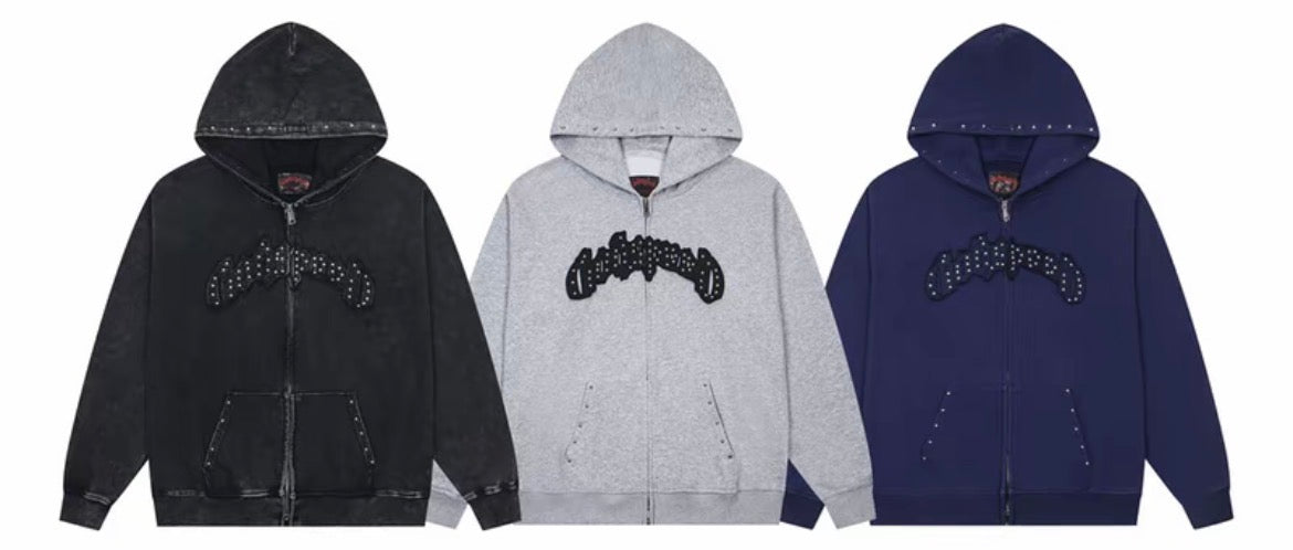 Godspeed Studded Zip Hoodie – Grey Wash