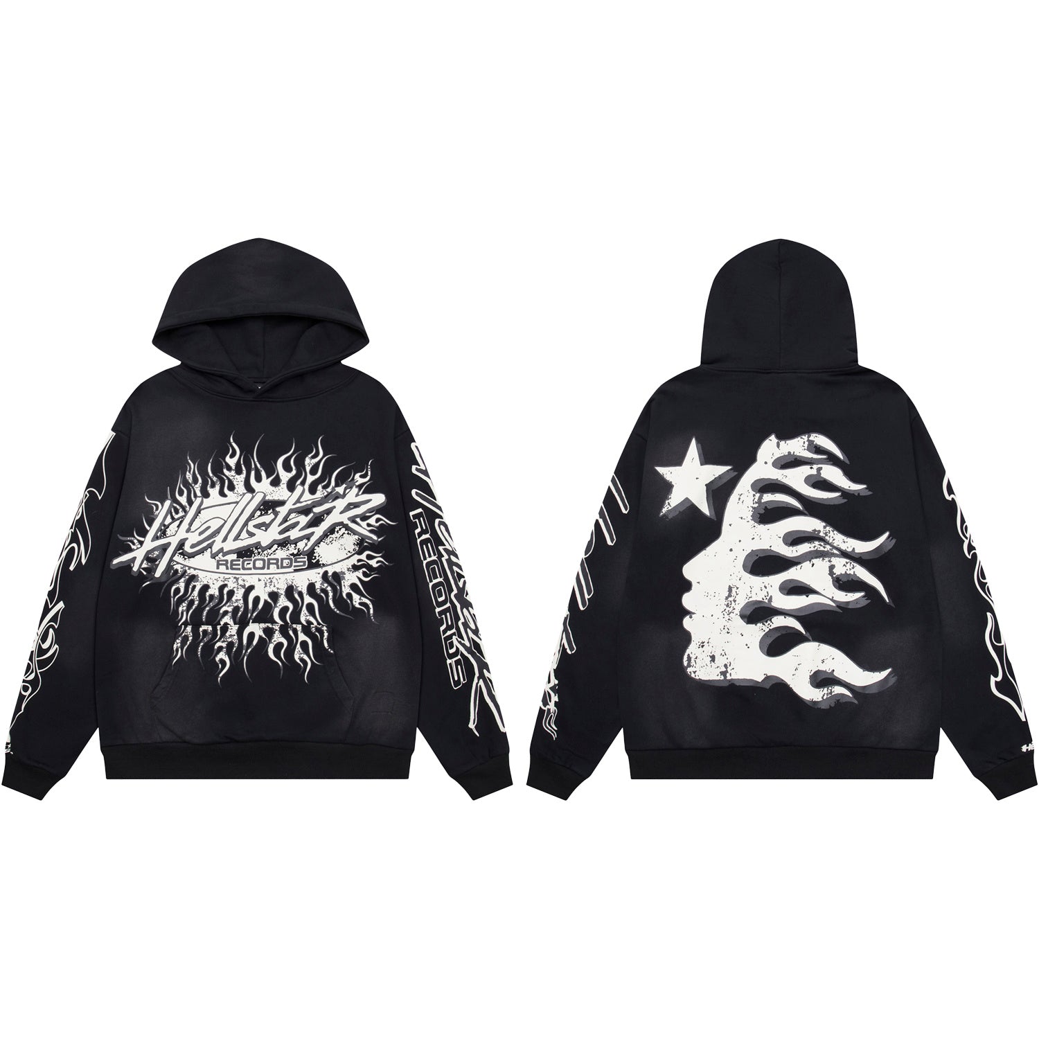Hellstar "Records" Flame Oversized Hoodie – Black