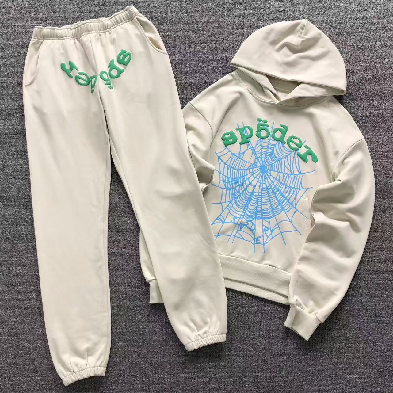 Sp5der Sky Web Hoodie 'Cream/Blue/Green'