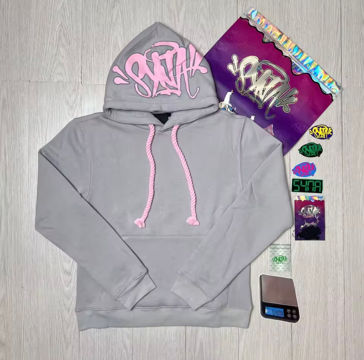 Syna Cloud Hoodie – Gris / Rosa - Original