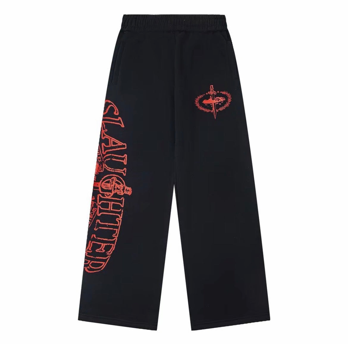 Corteiz Slaughter Track Pants – Black / Red