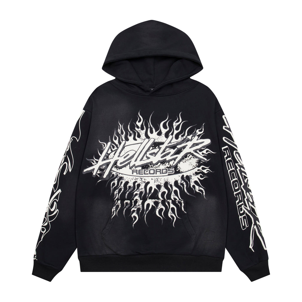 Hellstar "Records" Flame Oversized Hoodie – Black