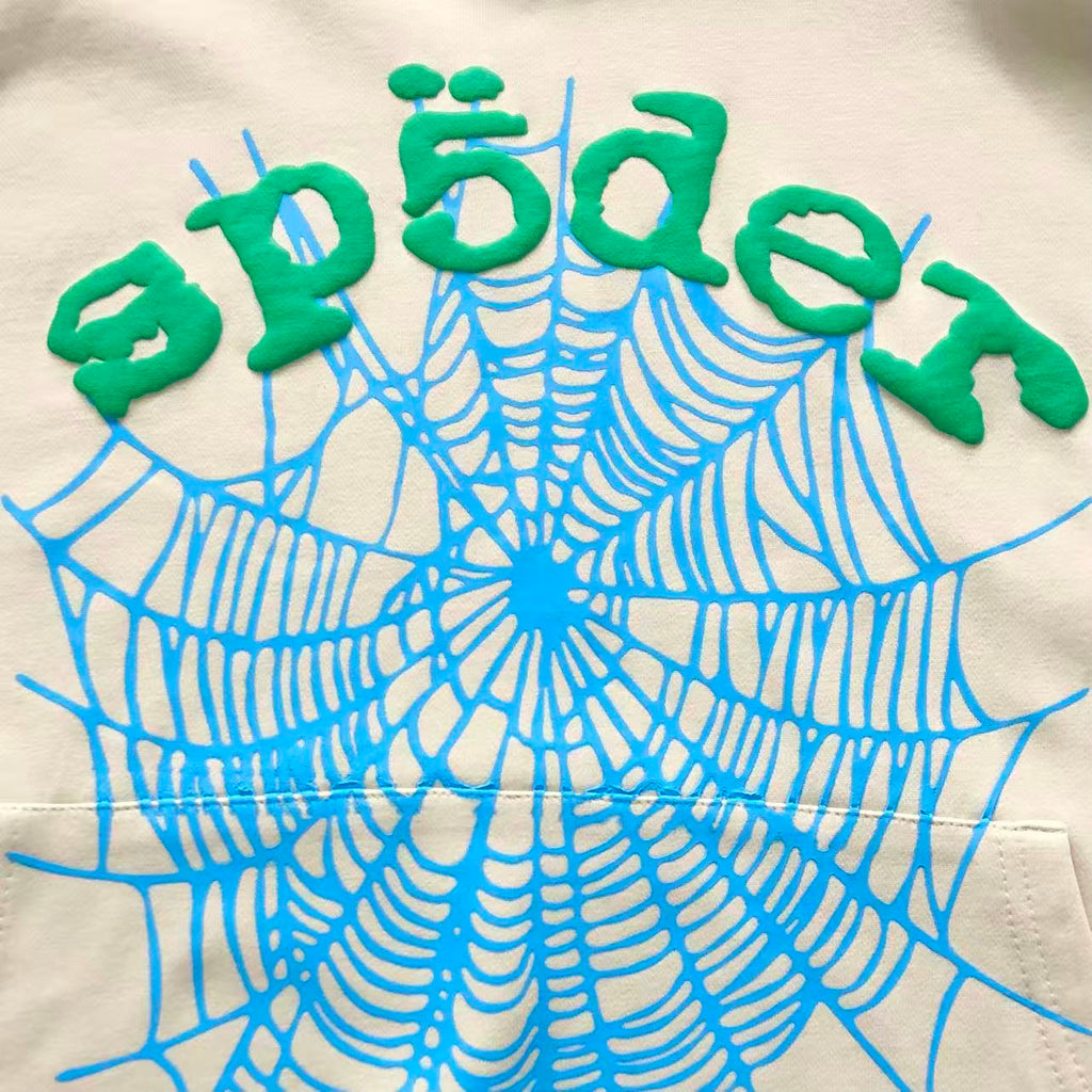 Sp5der Sky Web Hoodie 'Cream/Blue/Green'
