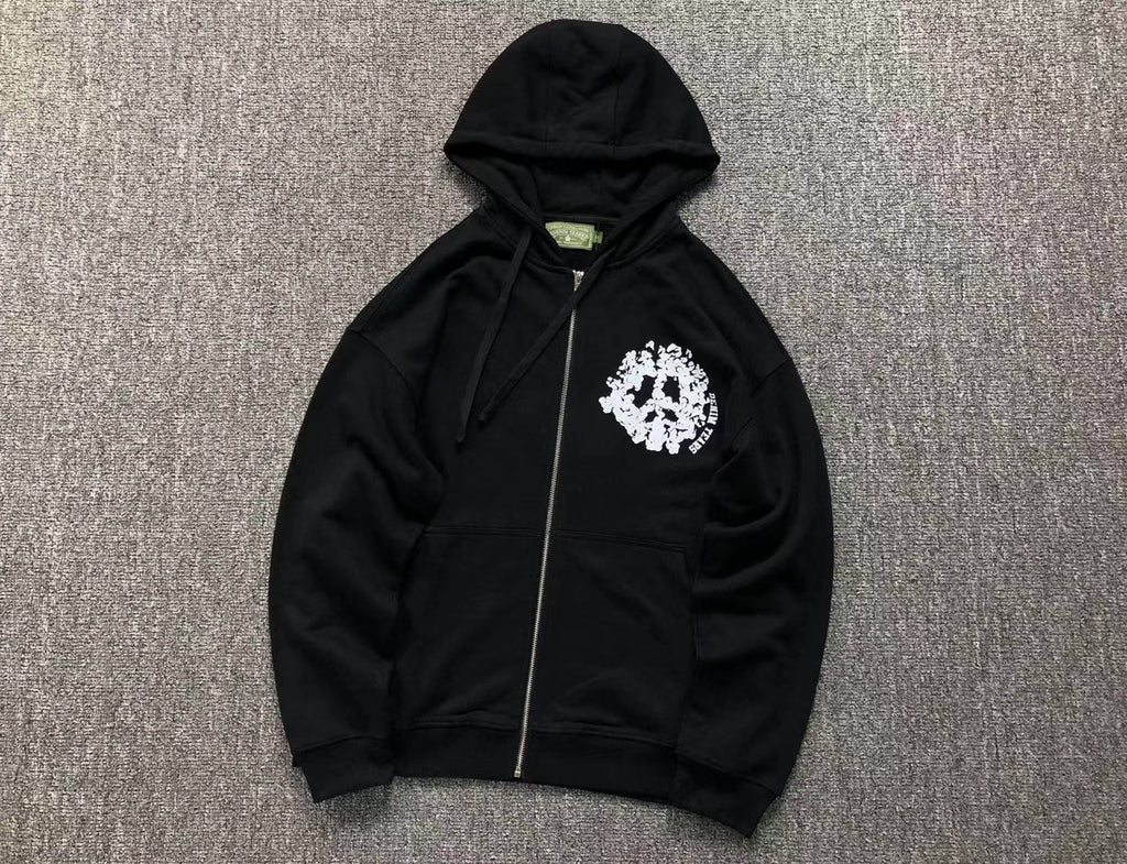 Denim Tears Wreath Print Zip-Up Hoodie Black