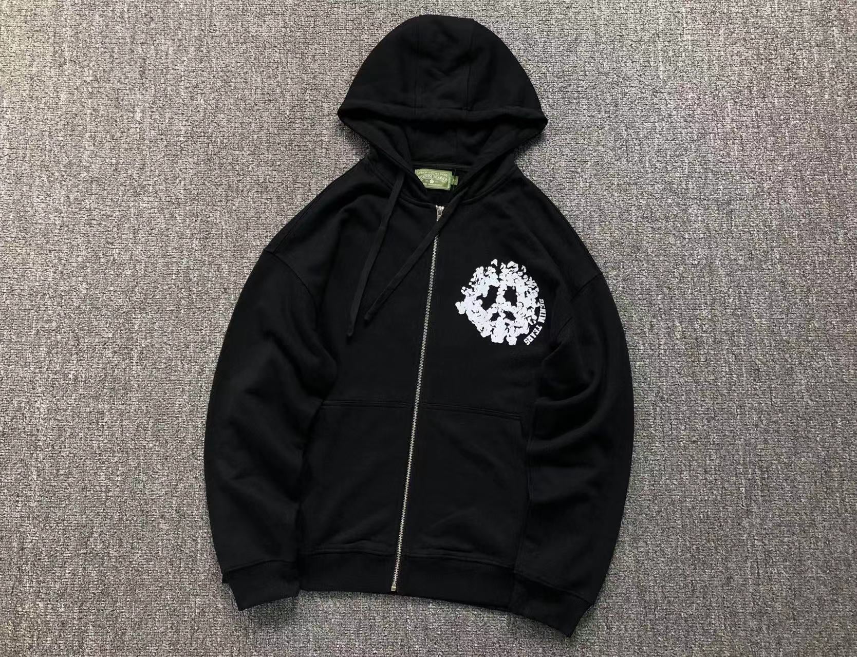 Denim Tears Wreath Print Zip-Up Hoodie Black