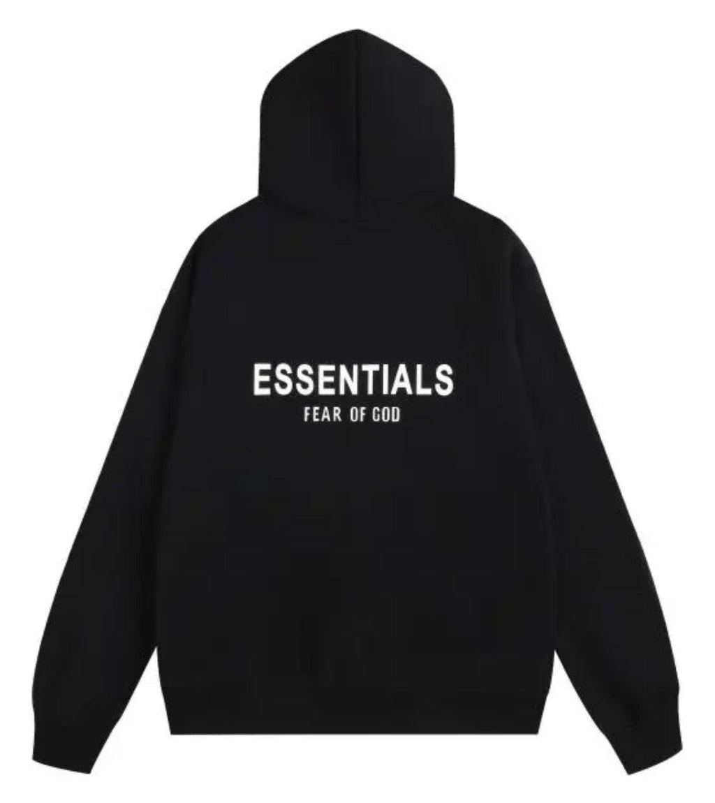 Hoodie Essentials Black Reflective (Front & Back)