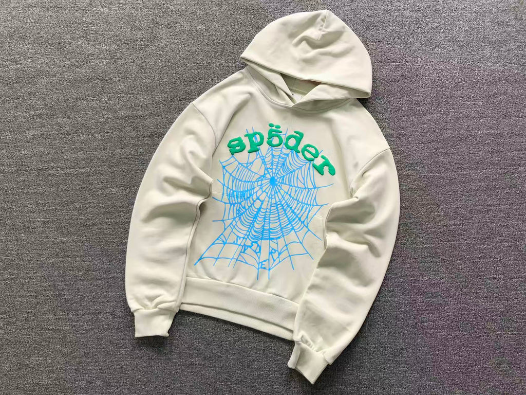 Sp5der Sky Web Hoodie 'Cream/Blue/Green'