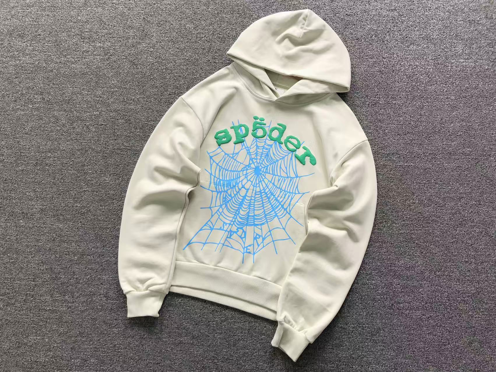 Sp5der Sky Web Hoodie 'Cream/Blue/Green'