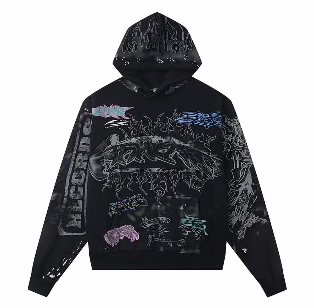 Hellstar Records Flame Hoodie Black - Original