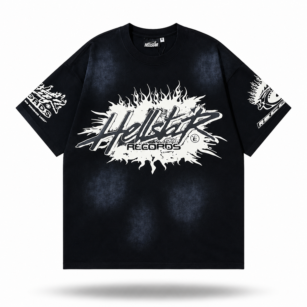 Hellstar In Flames Acid Wash Boxy Tee — Charcoal