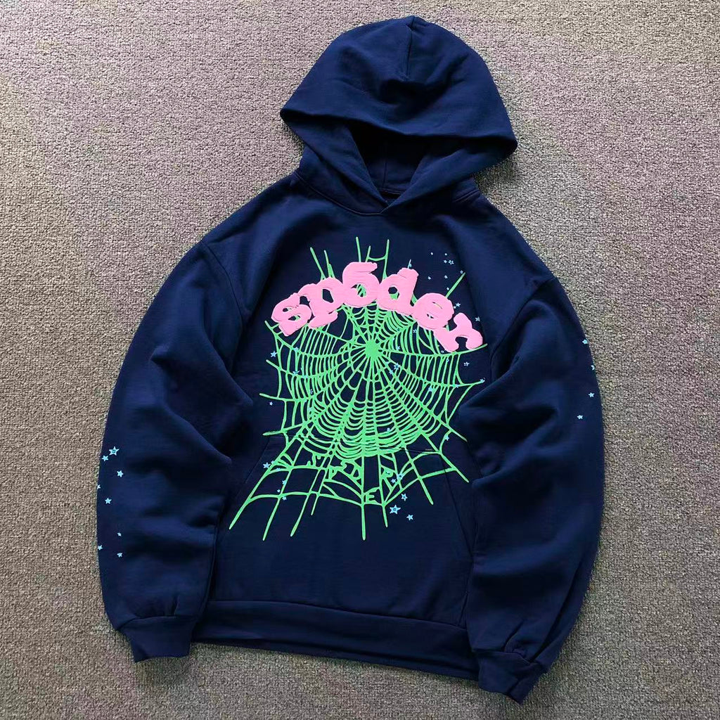 Sp5der P*nk Hoodie (Navy Blue/Green Web)⁠