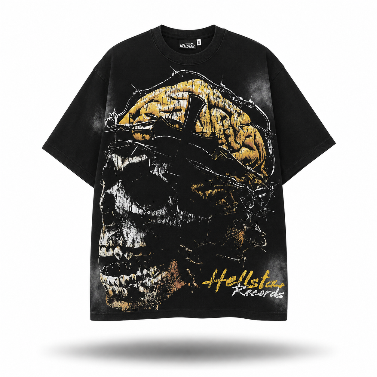 Hellstar Records "Electric Brain" Skull Tee — Black/Yellow