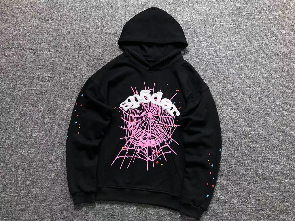 Sp5der Worldwide Web Hoodie Black / Pink