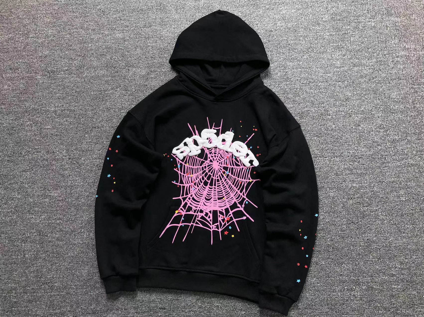 Sp5der Worldwide Web Hoodie Black / Pink