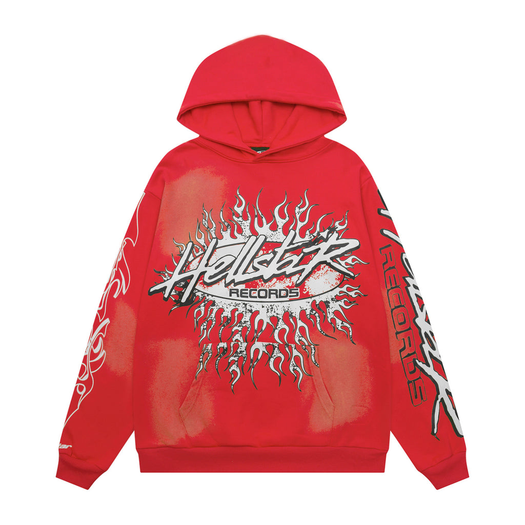 Hellstar "Records" Flame Oversized Hoodie – Red