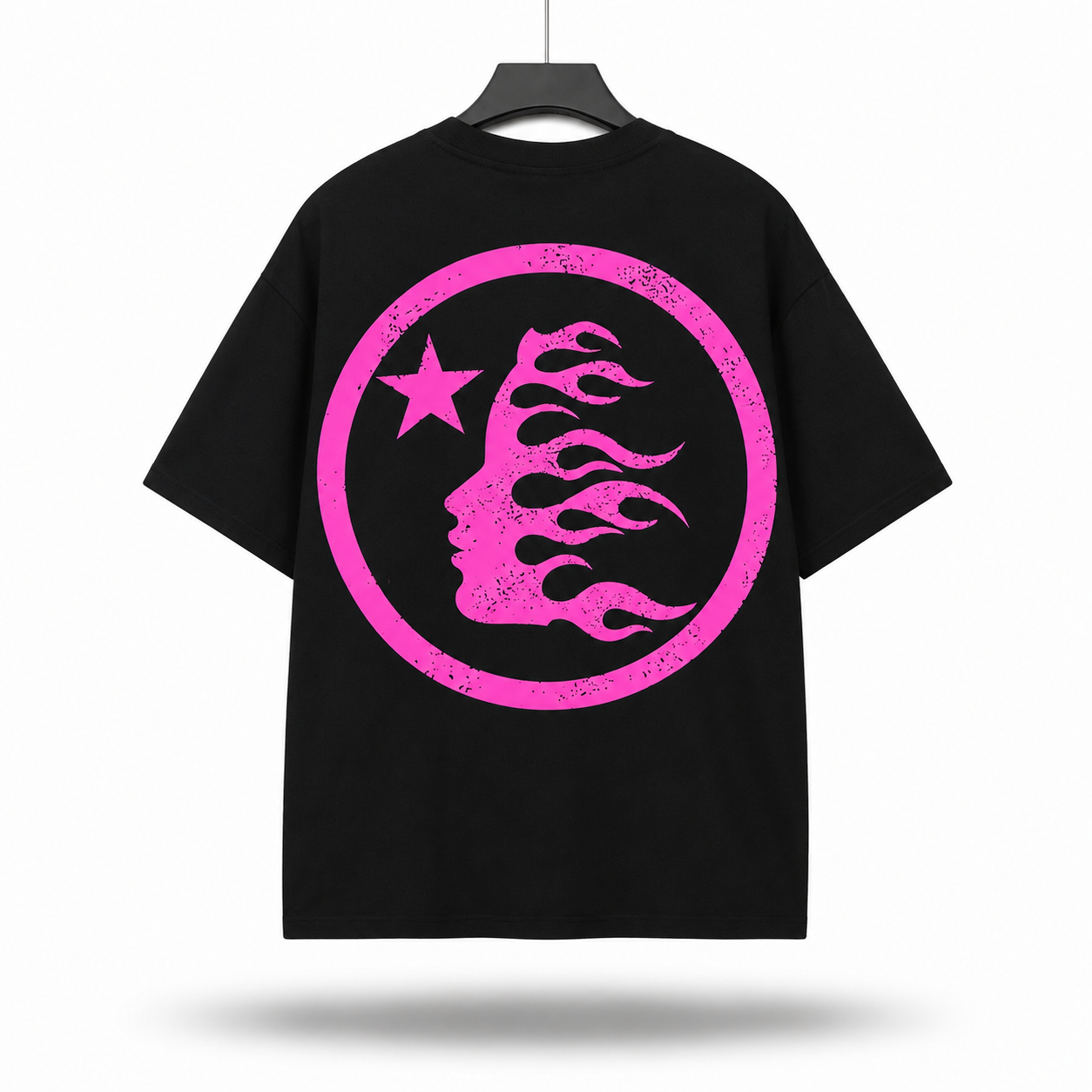 Hellstar Classic Logo Star Tee — Black / Neon Pink