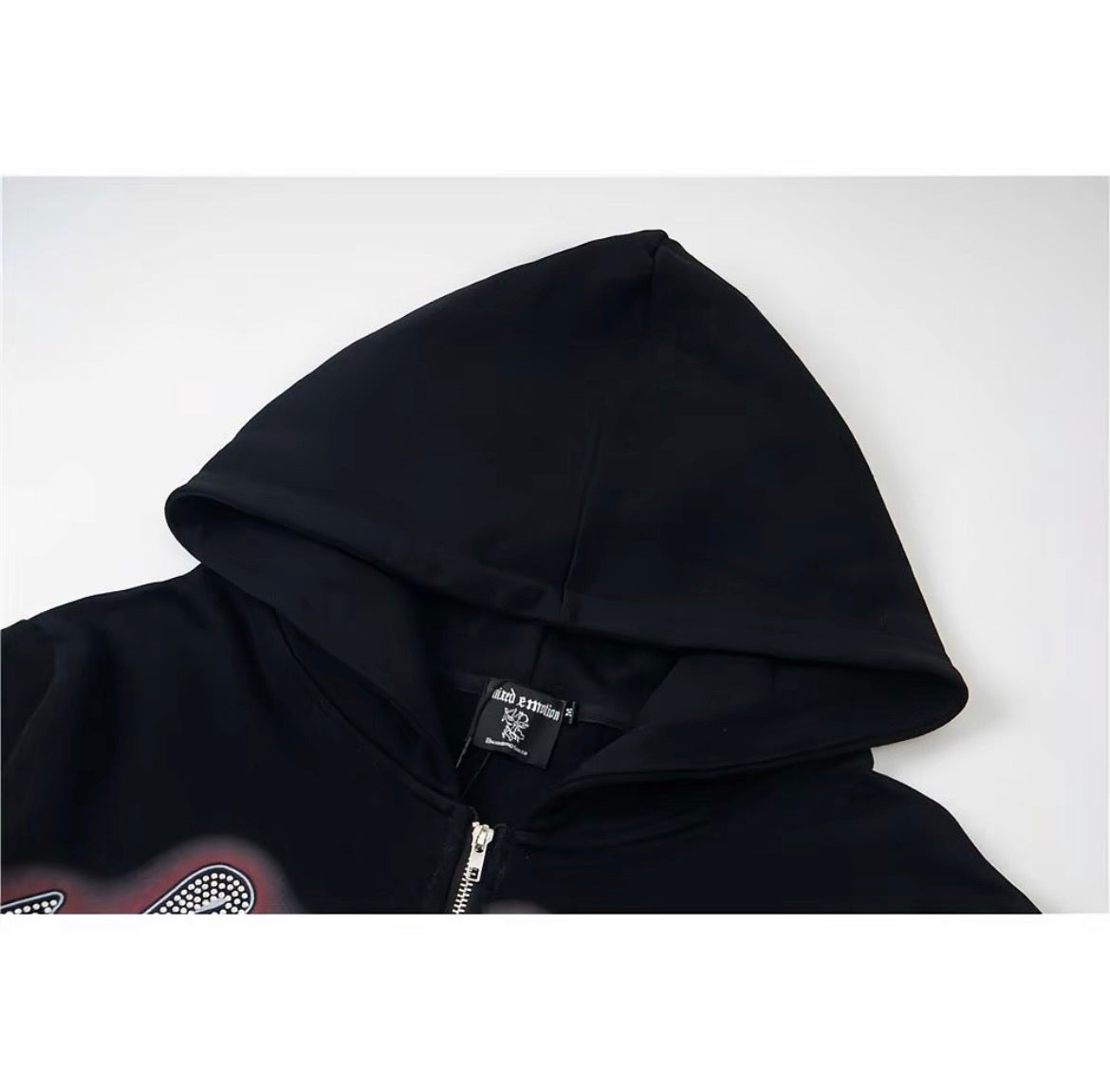Emotion Angel Rhinestone Zip Hoodie – Black