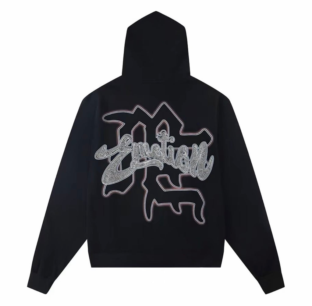 Emotion Angel Rhinestone Zip Hoodie – Black