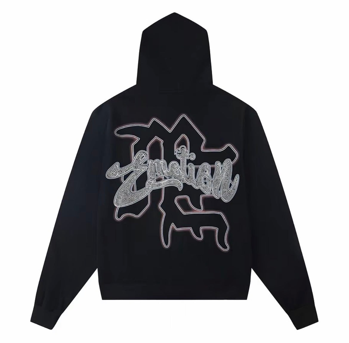 Emotion Angel Rhinestone Zip Hoodie – Black