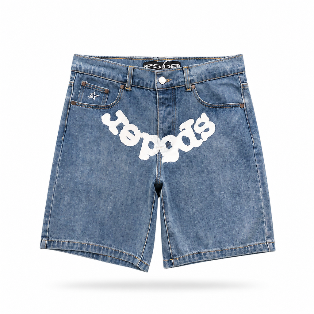 Sp5der Denim Web Shorts (Light Blue)⁠