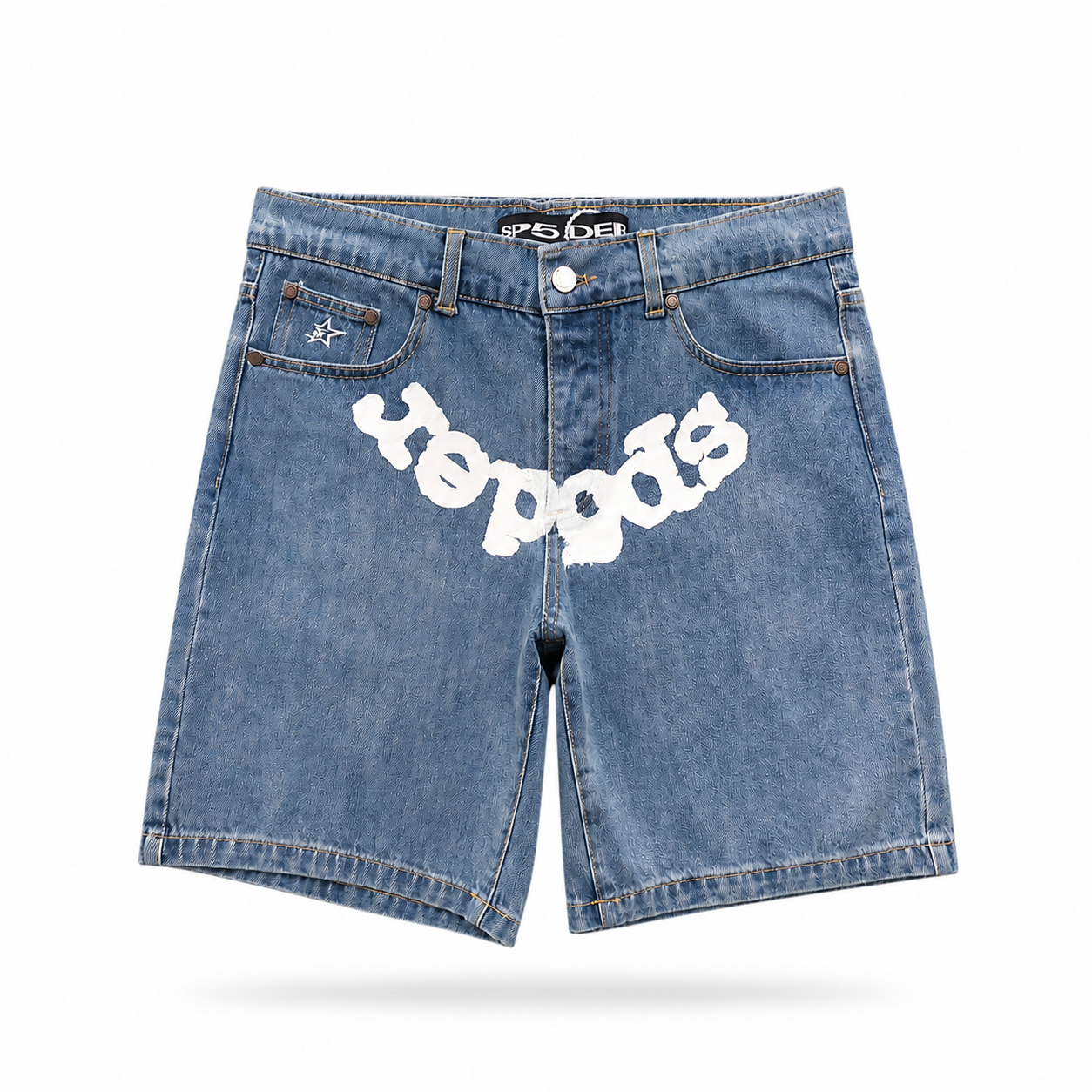 Sp5der Denim Web Shorts (Light Blue)⁠