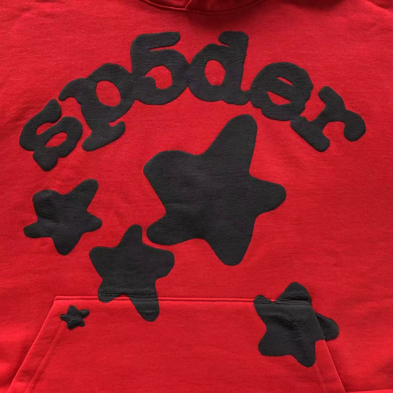 Sp5der Black Star Hoodie (Red)⁠
