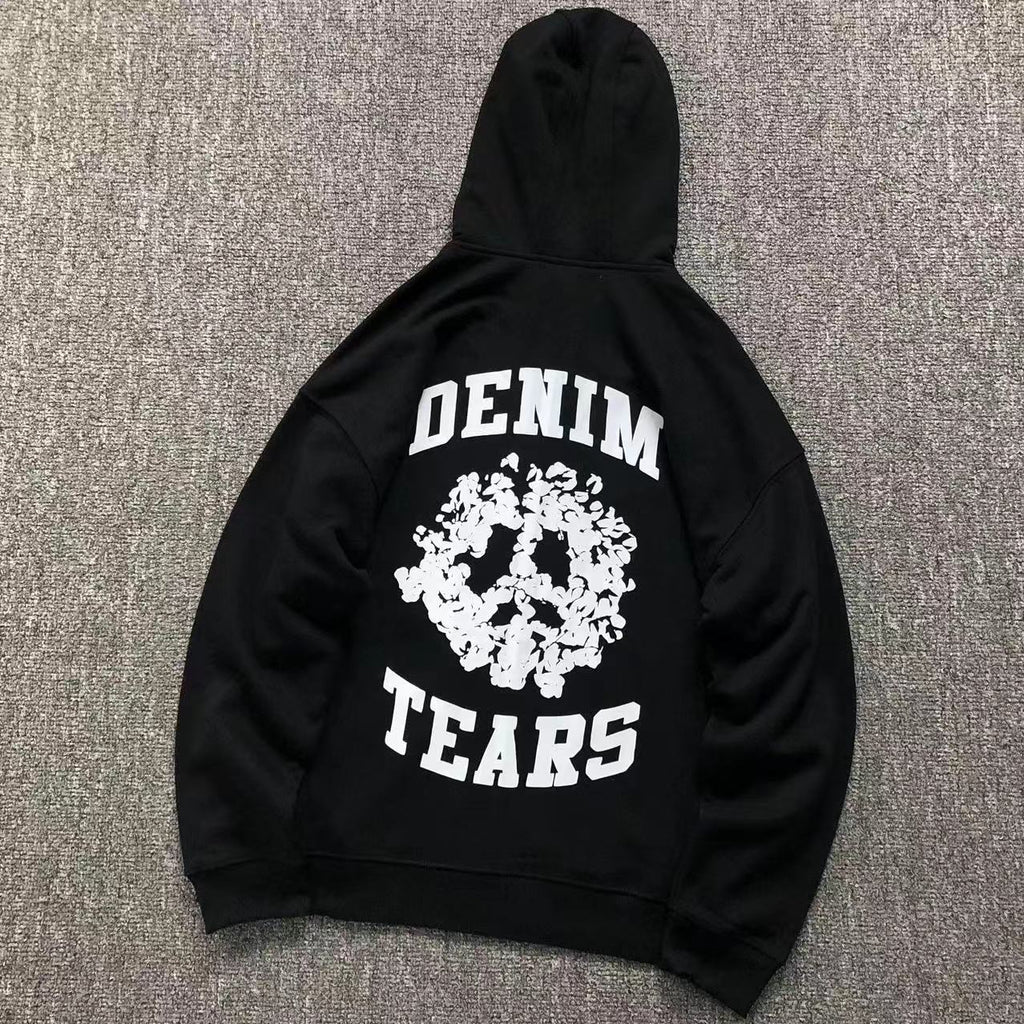 Denim Tears Wreath Print Zip-Up Hoodie Black