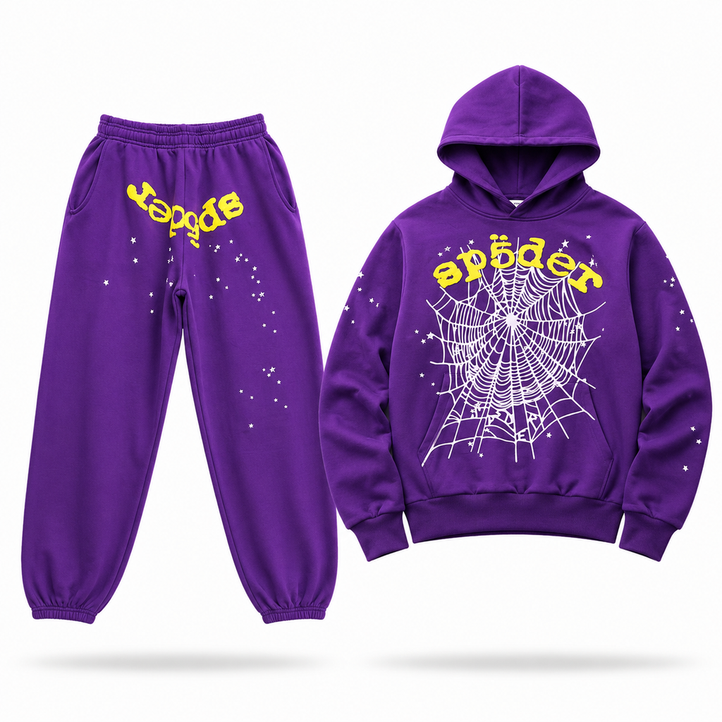 Sp5der Web Hoodie & Sweatpants Set – Purple/Yellow