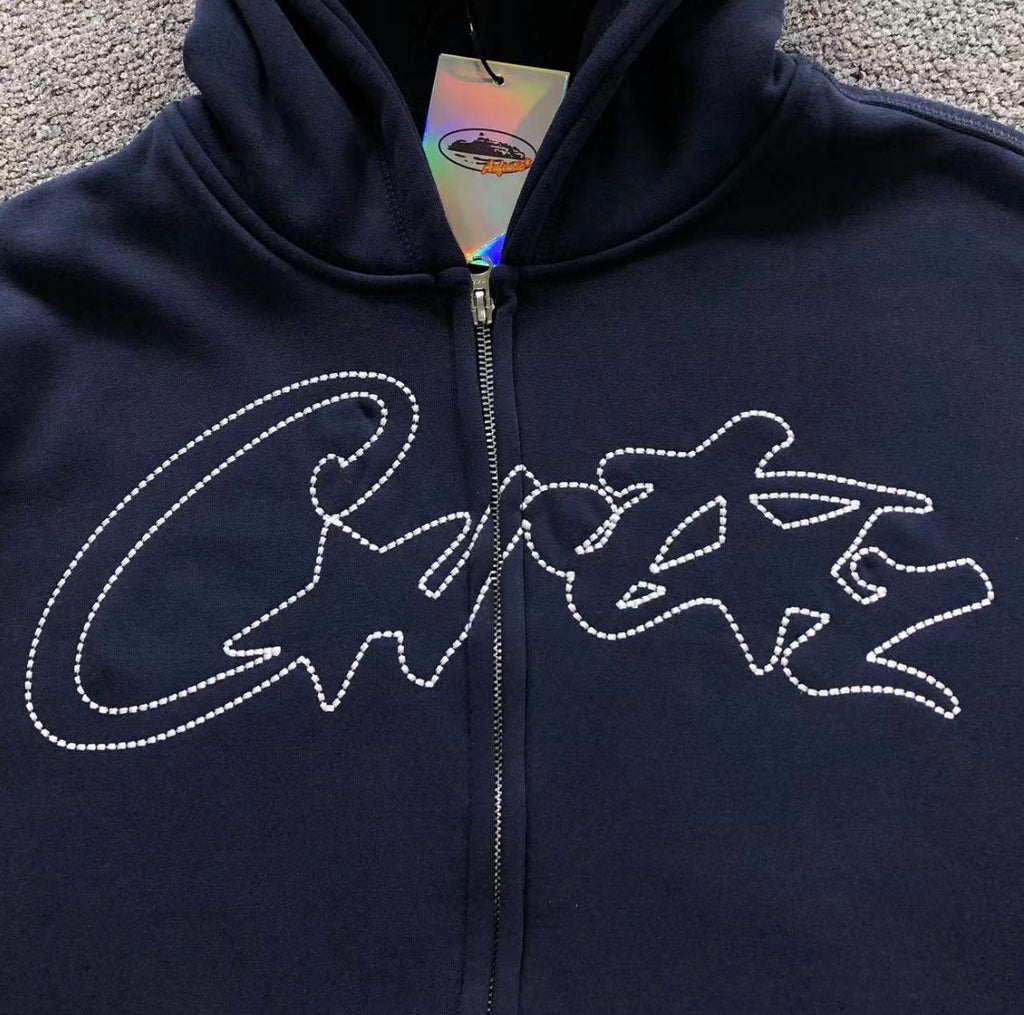 Sudadera Corteiz Chenille Script Zip Hoodie