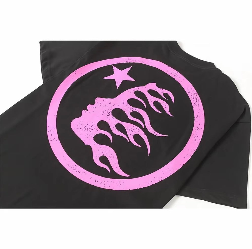 Hellstar Classic Logo Star Tee — Black / Neon Pink