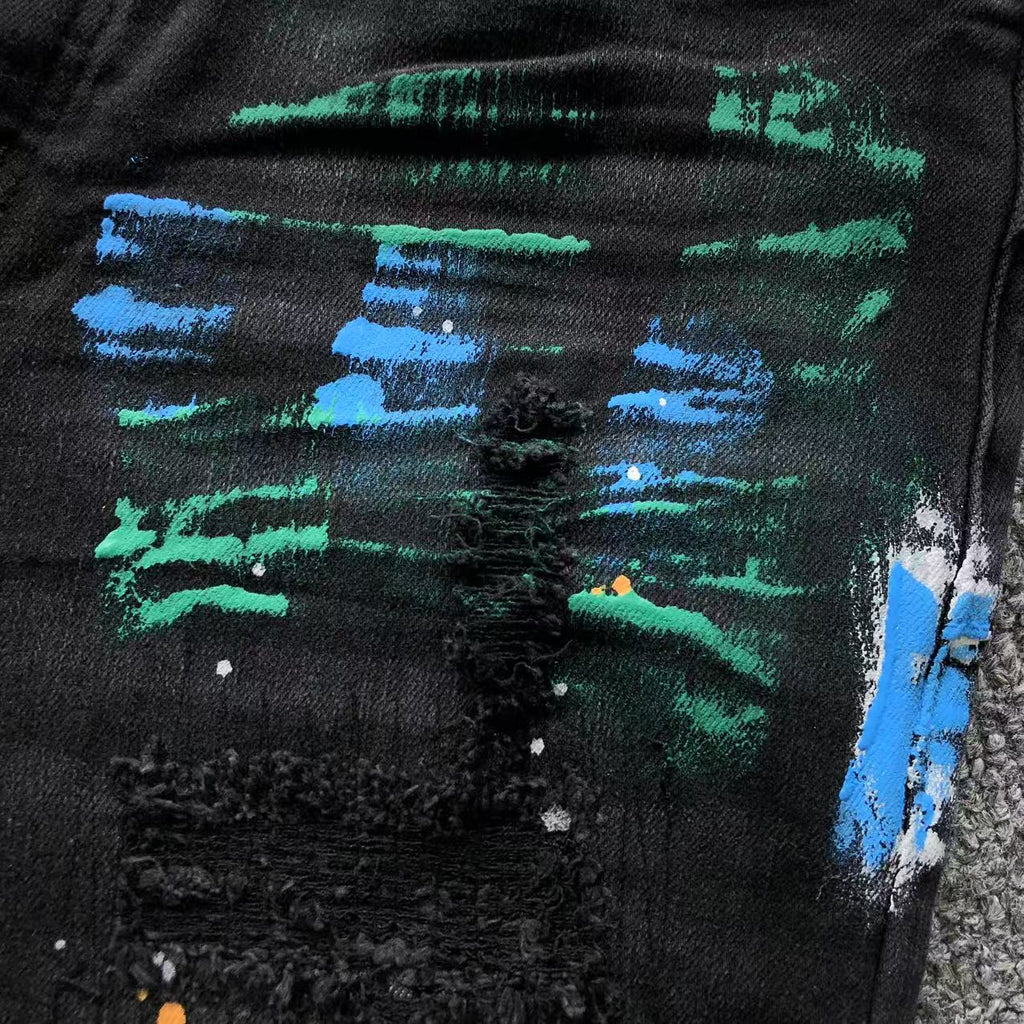 Purple Brand P001 Black Multi Paint Distressed Jeans
