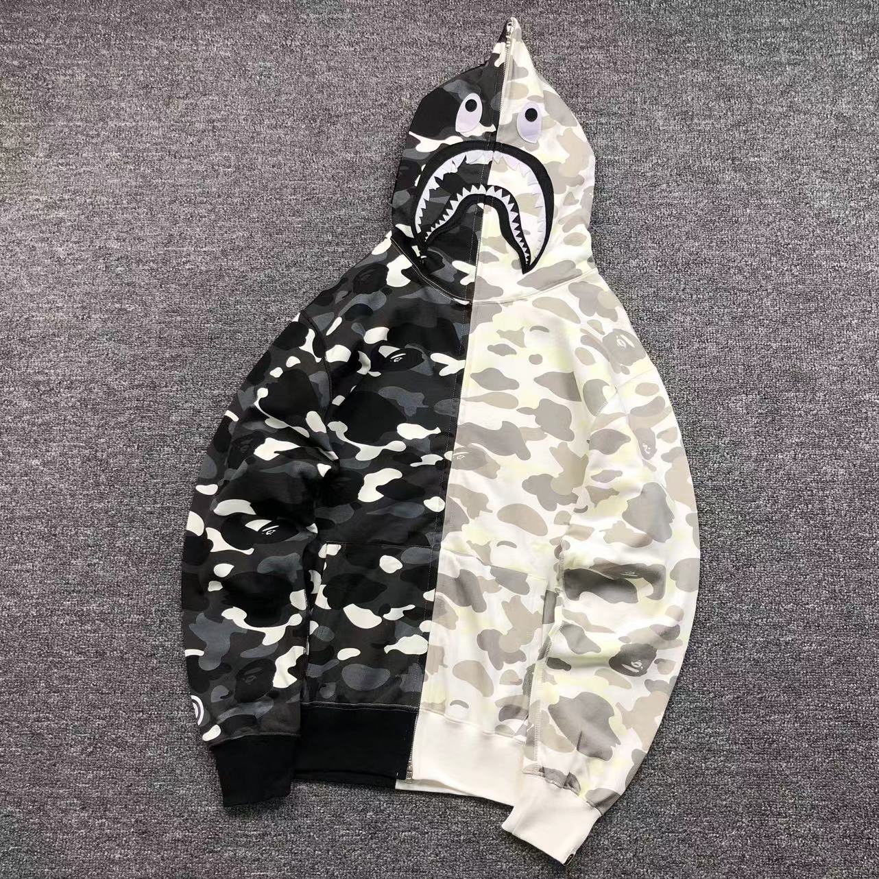 BAPE Shark Split Camo Hoodie Black & White