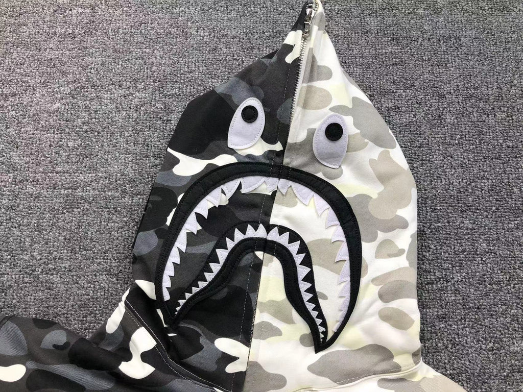BAPE Shark Split Camo Hoodie Black & White