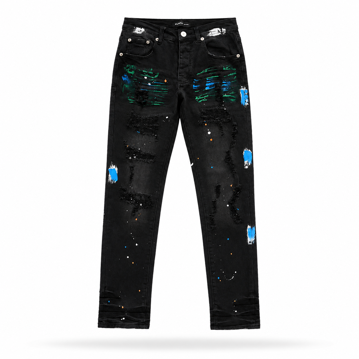 Purple Brand P001 Black Multi Paint Distressed Jeans