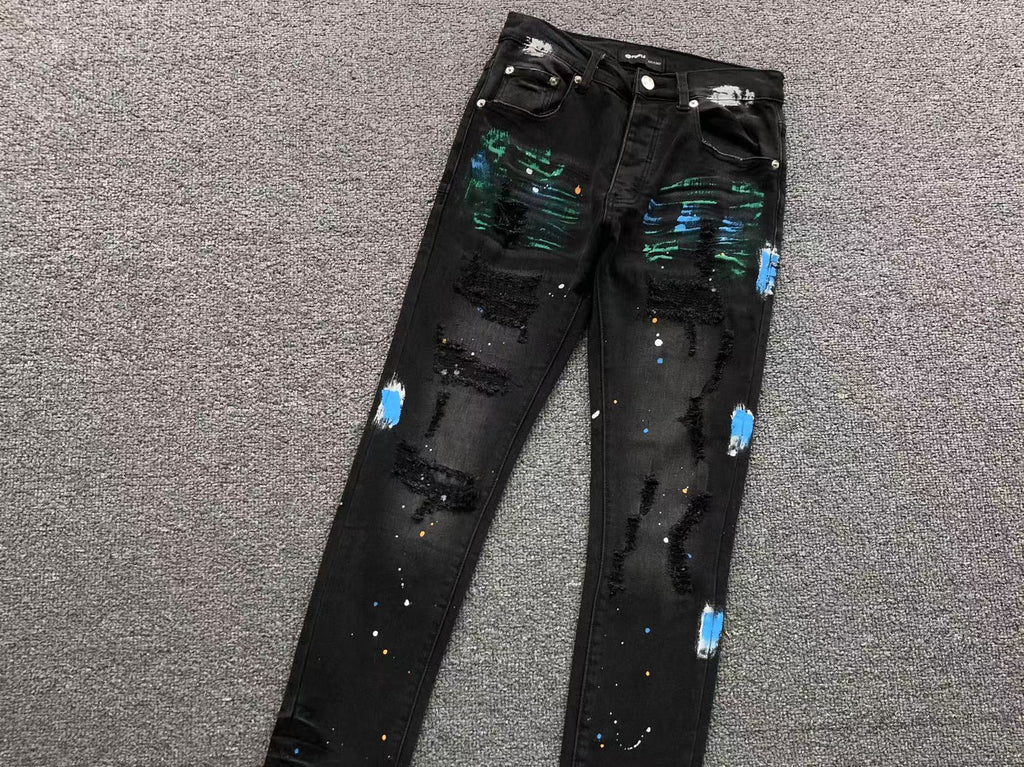 Purple Brand P001 Black Multi Paint Distressed Jeans