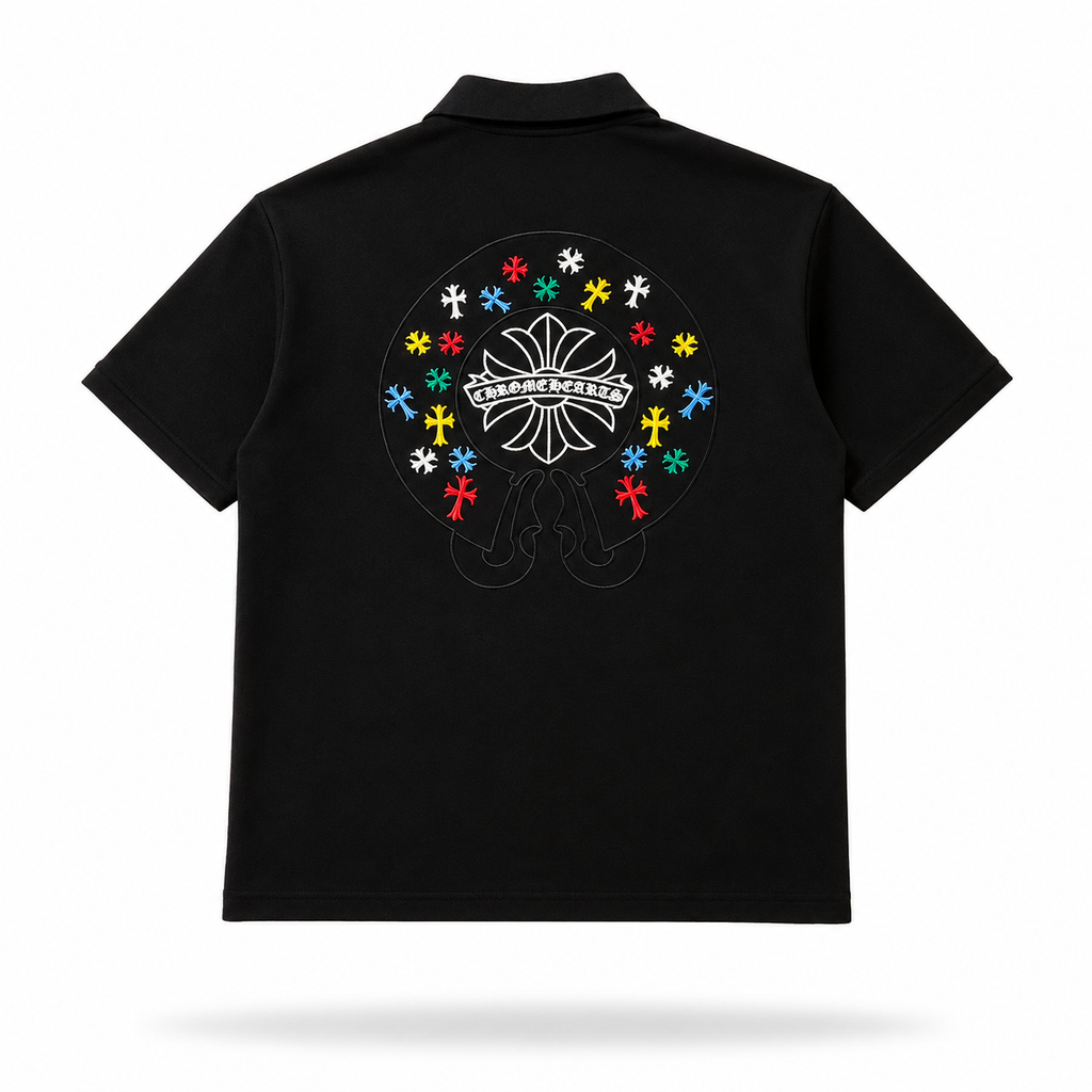 Chrome Hearts Multi Cross Horseshoe Polo Shirt Black