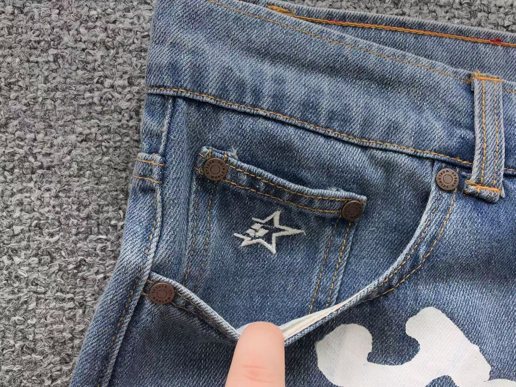 Sp5der Denim Web Shorts (Light Blue)⁠