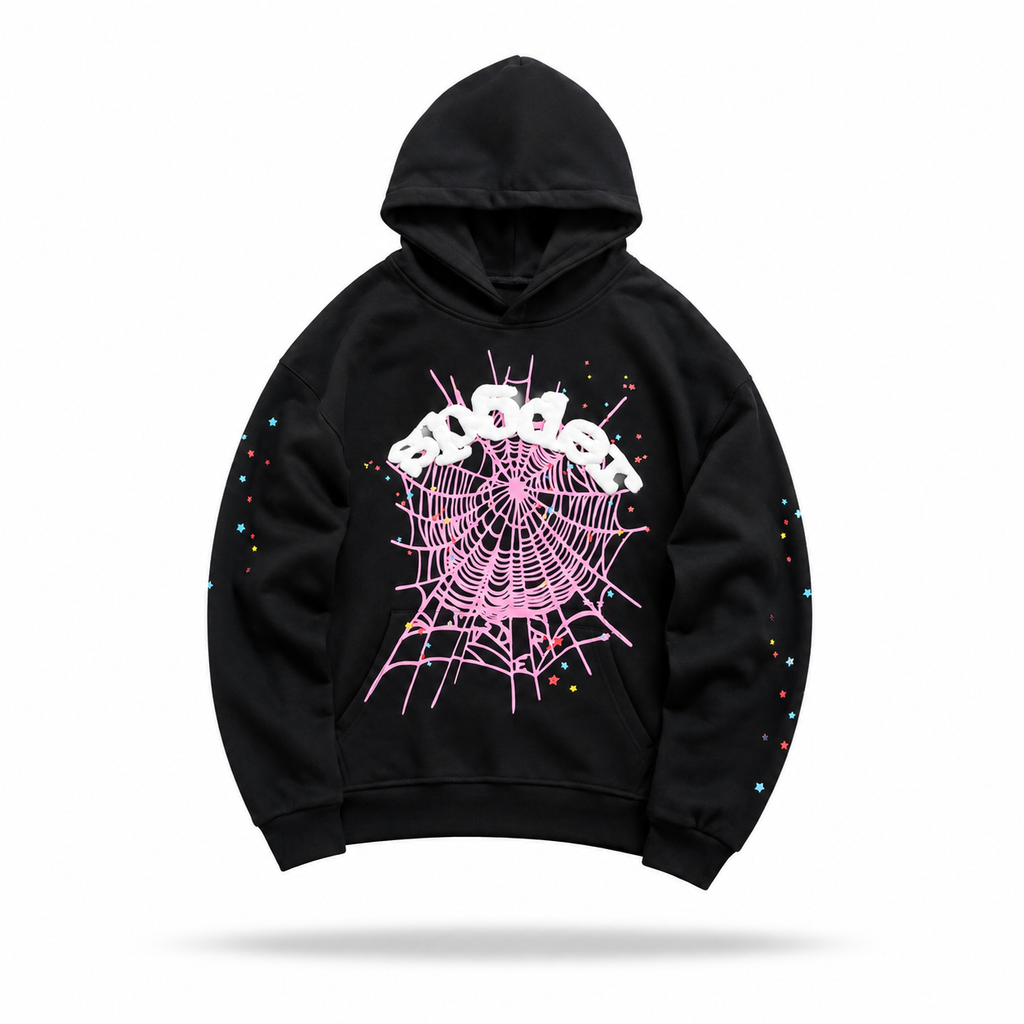 Sp5der Worldwide Web Hoodie Black / Pink