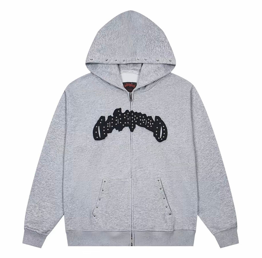 Godspeed Studded Zip Hoodie – Grey Wash