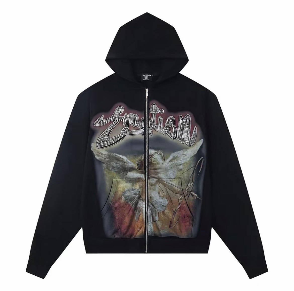 Emotion Angel Rhinestone Zip Hoodie – Black